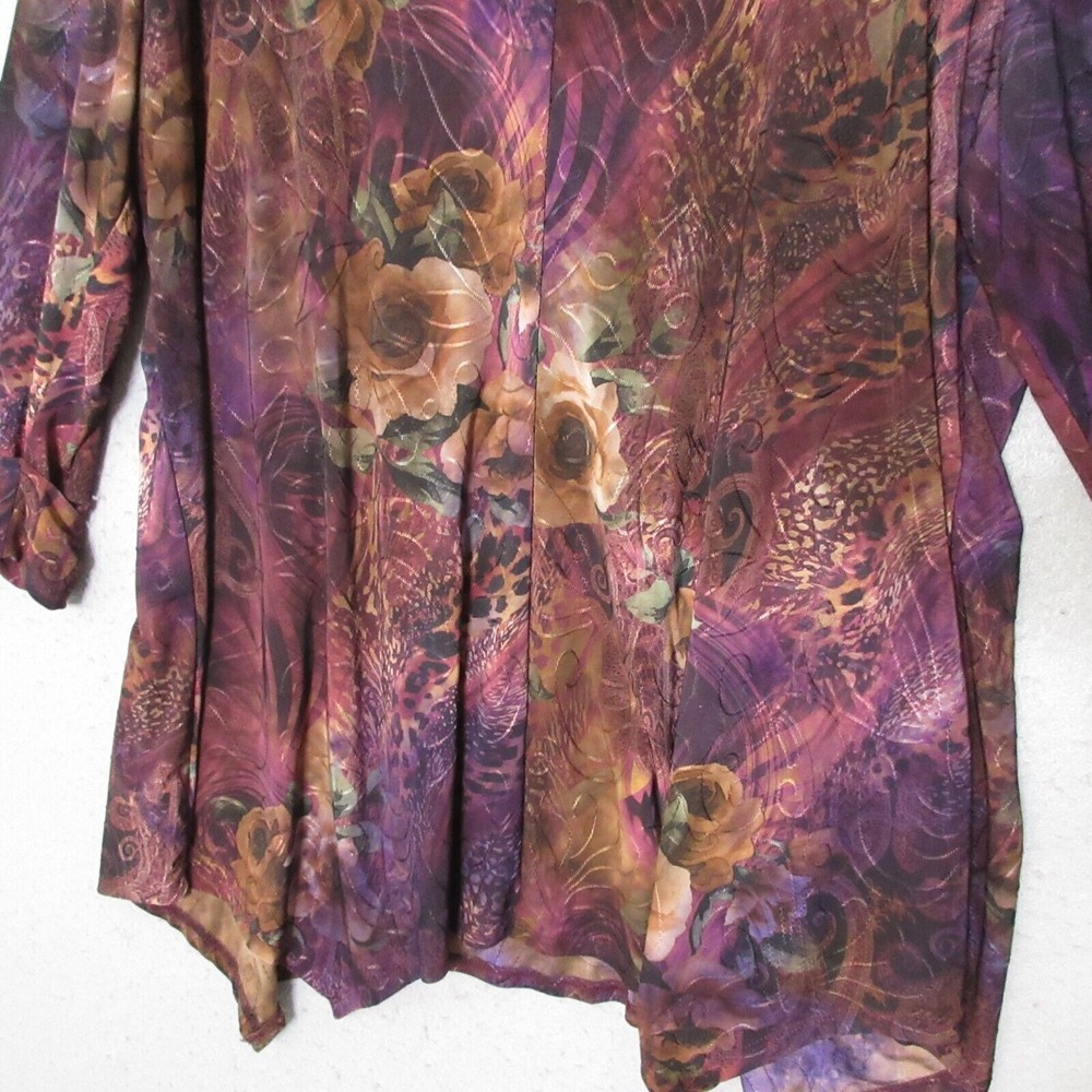 New Direction‎ Top Tunic XL Dark Floral Popover Pleated Boho Flowy Asymmetrical - Picture 9 of 10